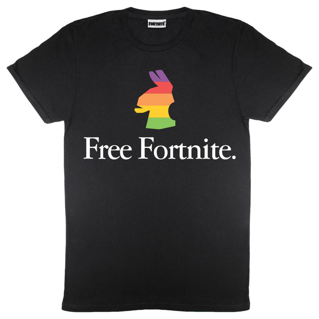 Black - Front - Free Fortnite Mens Rainbow Llama T-Shirt