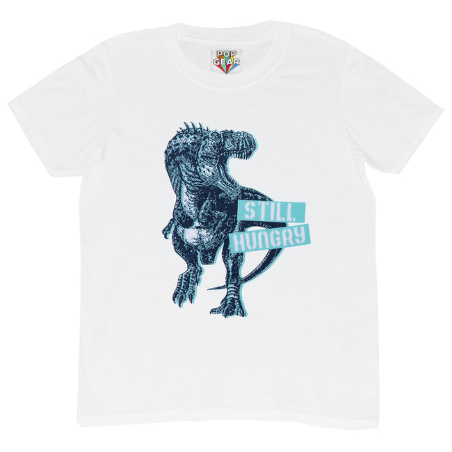 White - Front - Popgear Boys Still Hungry Velociraptor T-Shirt
