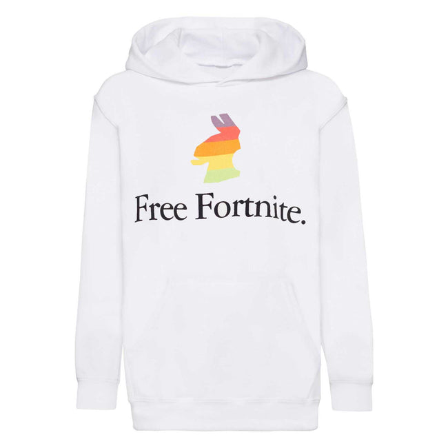 White - Front - Free Fortnite Boys Rainbow Llama Pullover Hoodie