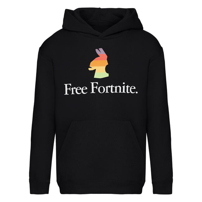 Black - Front - Free Fortnite Boys Rainbow Llama Pullover Hoodie