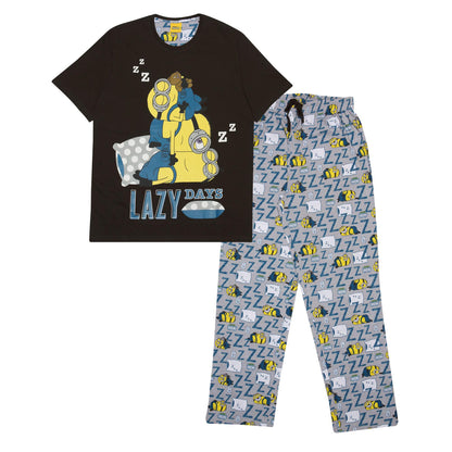 Black-Heather Grey - Front - Minions Mens Lazy Days Pyjama Set
