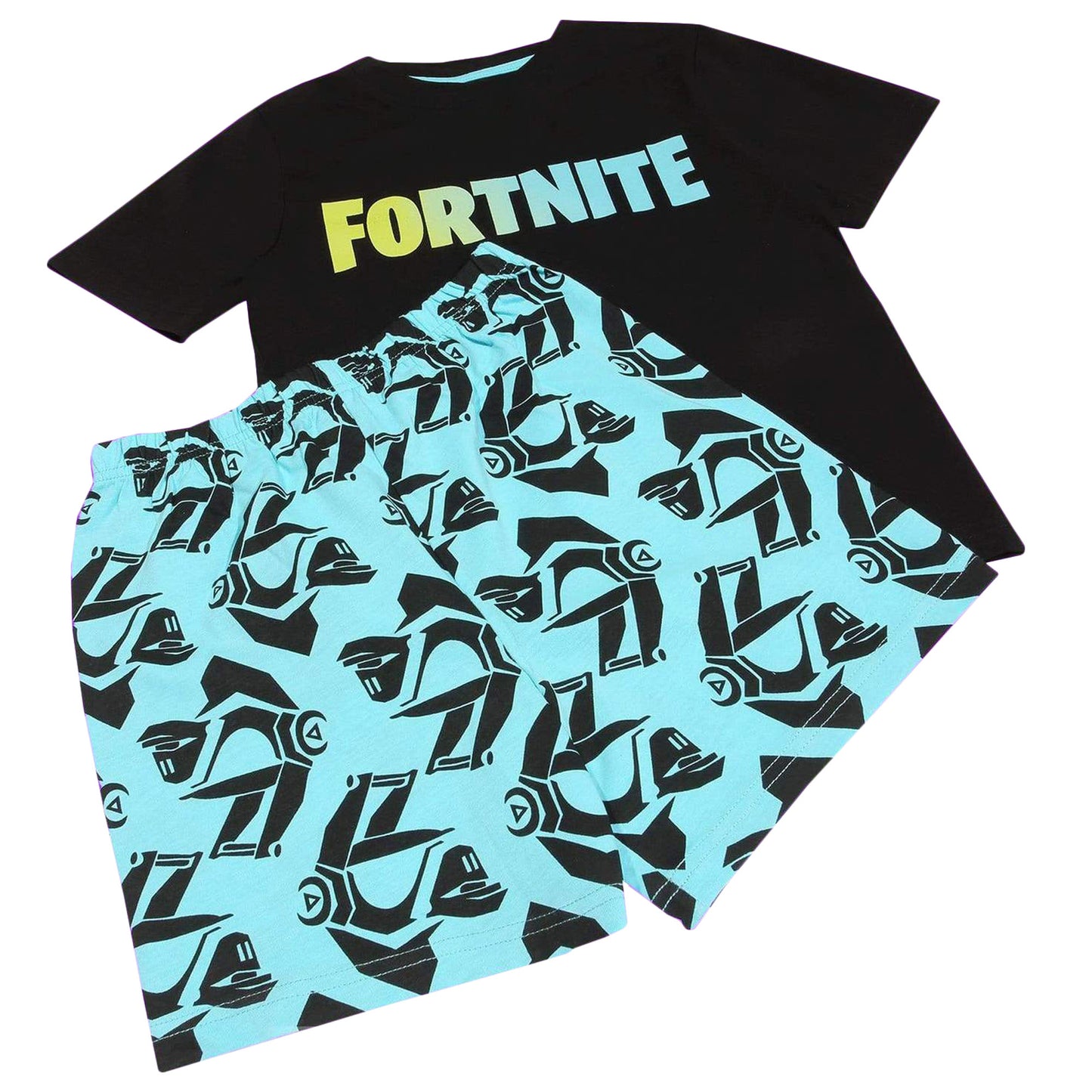 Black-Teal - Side - Fortnite Boys Gradient Logo Short Pyjama Set