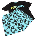 Black-Teal - Side - Fortnite Boys Gradient Logo Short Pyjama Set