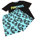 Black-Teal - Side - Fortnite Boys Gradient Logo Short Pyjama Set