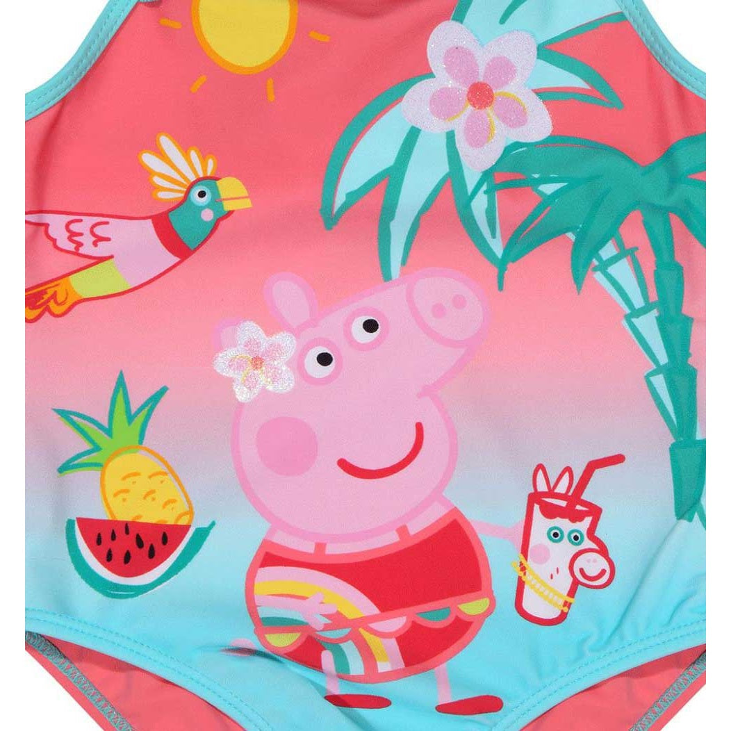 Pale Turquoise - Back - Peppa Pig Baby Girls Tropical Island One Piece Swimsuit