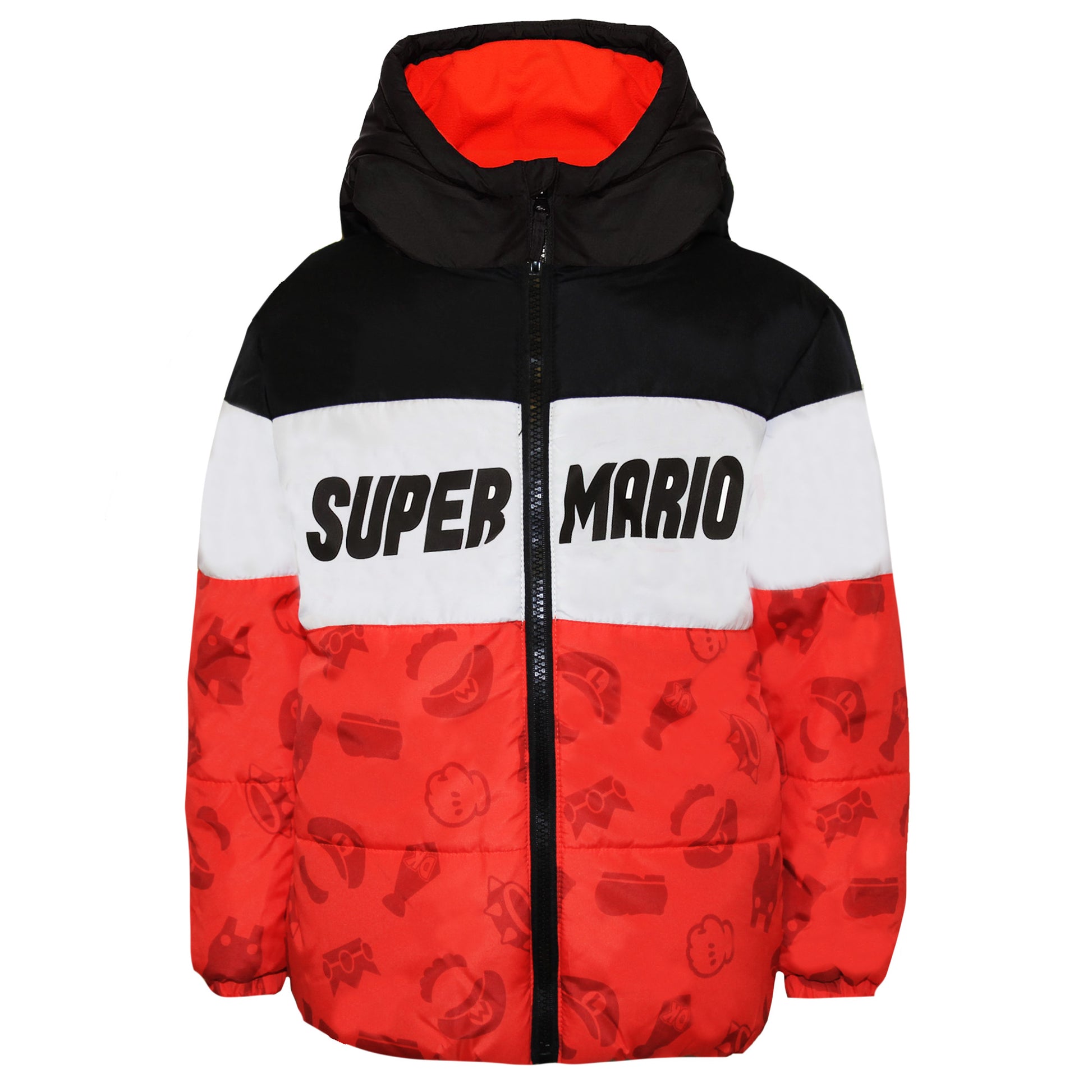 Red-Black-White - Front - Super Mario Boys Logo Puffer Jacket