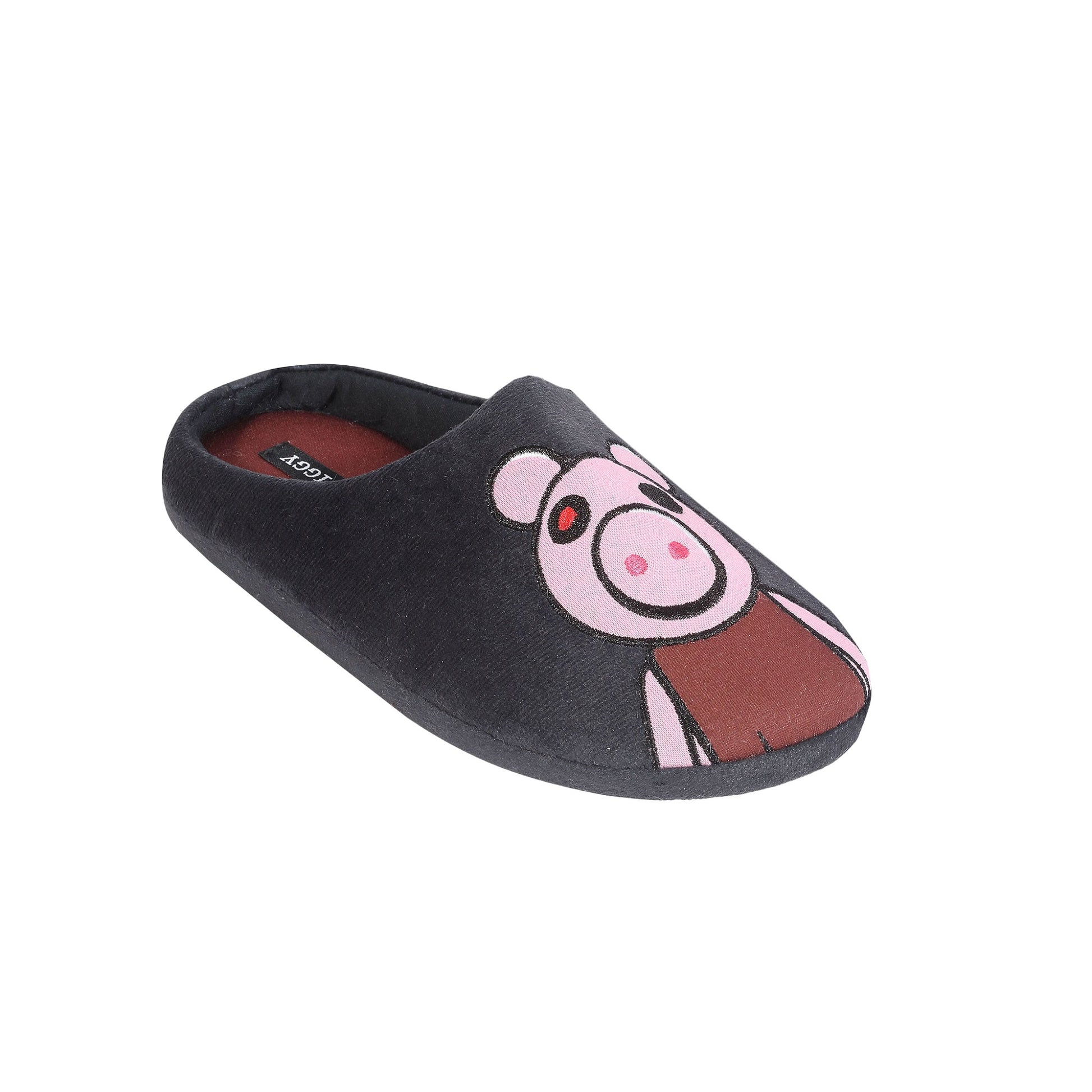 Burgundy-Black - Back - Piggy Boys Face Slippers
