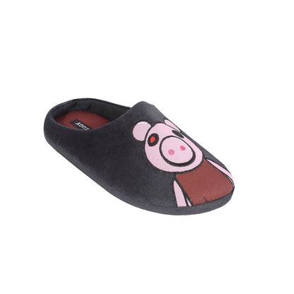 Burgundy-Black - Back - Piggy Boys Face Slippers
