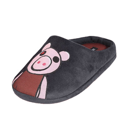 Burgundy-Black - Side - Piggy Boys Face Slippers