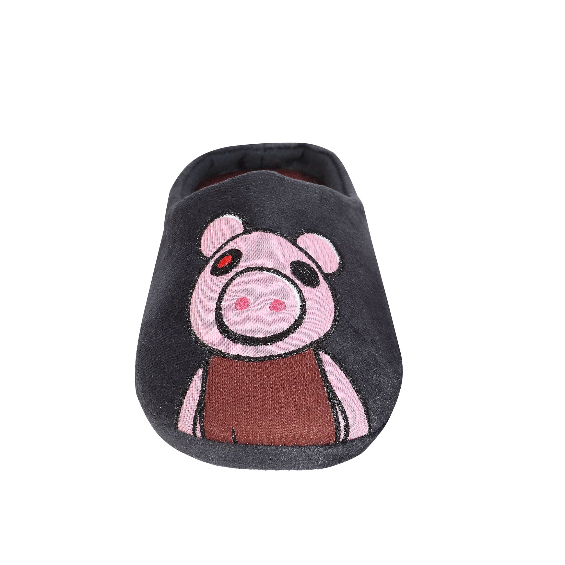 Burgundy-Black - Front - Piggy Boys Face Slippers
