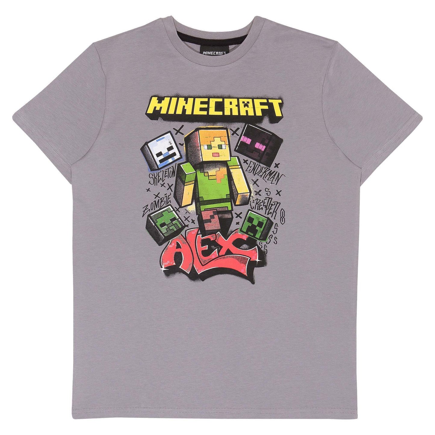 Grey-Yellow-Red - Front - Minecraft Childrens-Kids Alex T-Shirt
