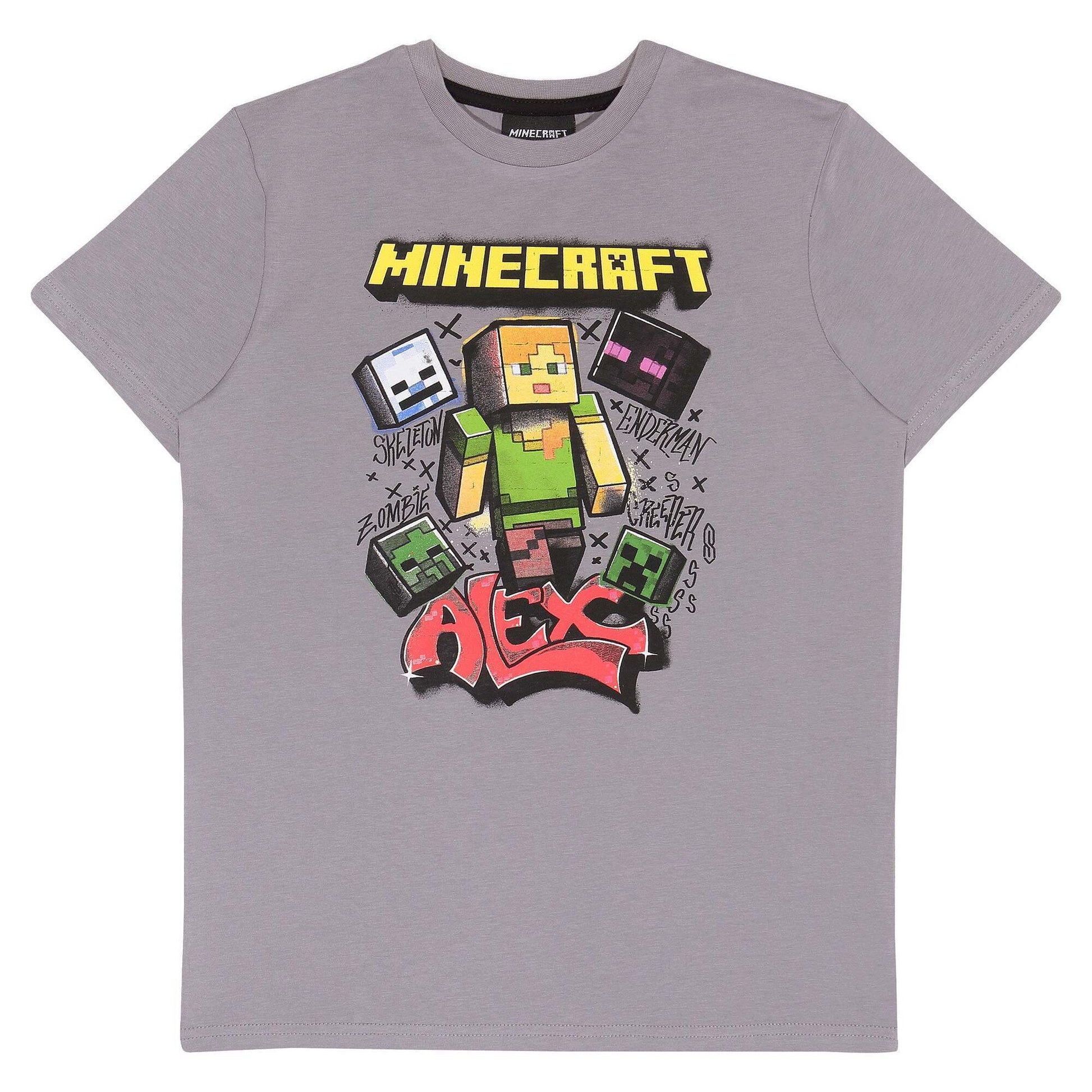 Grey-Yellow-Red - Front - Minecraft Childrens-Kids Alex T-Shirt