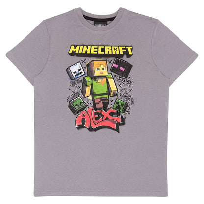 Grey-Yellow-Red - Front - Minecraft Childrens-Kids Alex T-Shirt