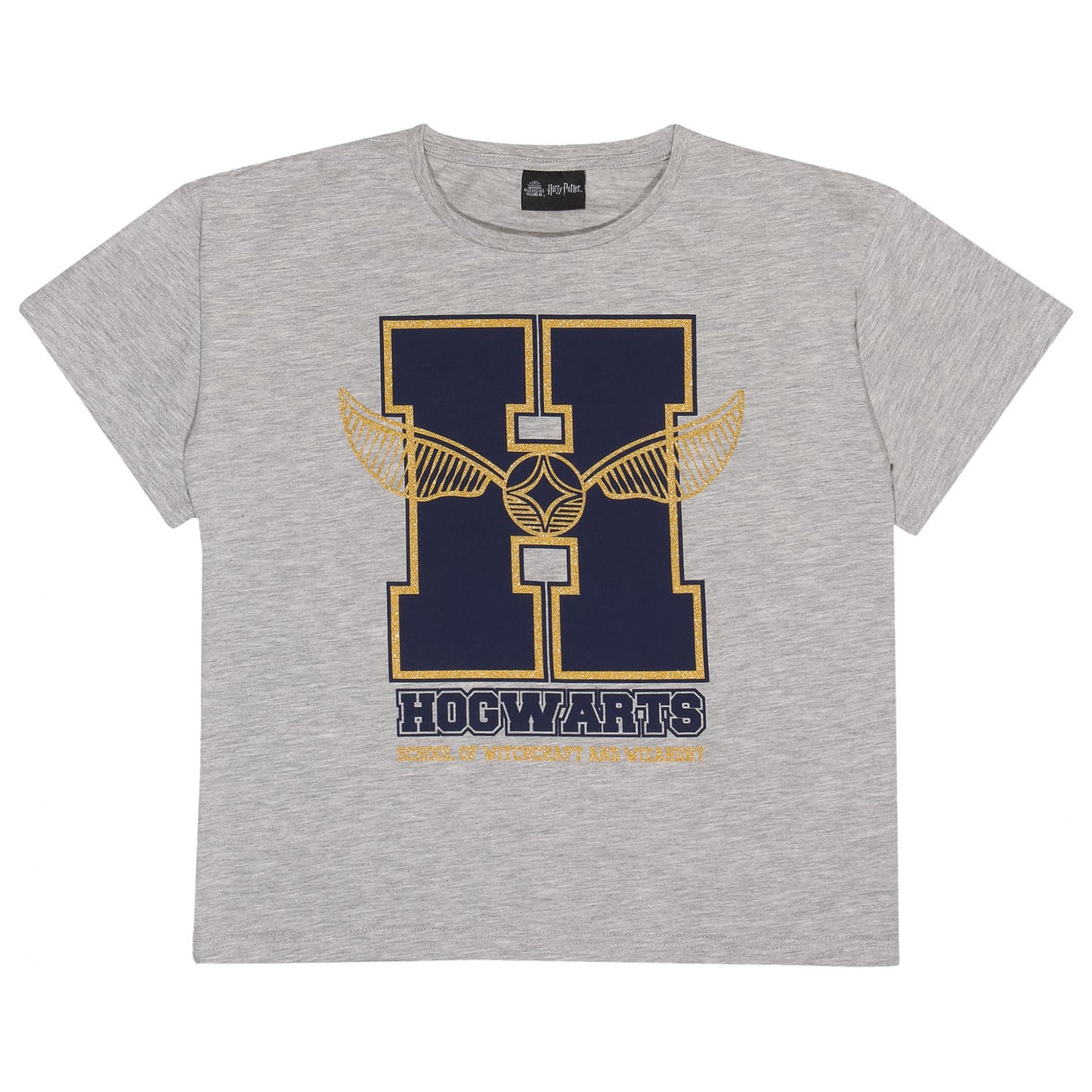 Heather Grey - Front - Harry Potter Girls Hogwarts School of Witchcraft and Wizardry Glitter T-Shirt