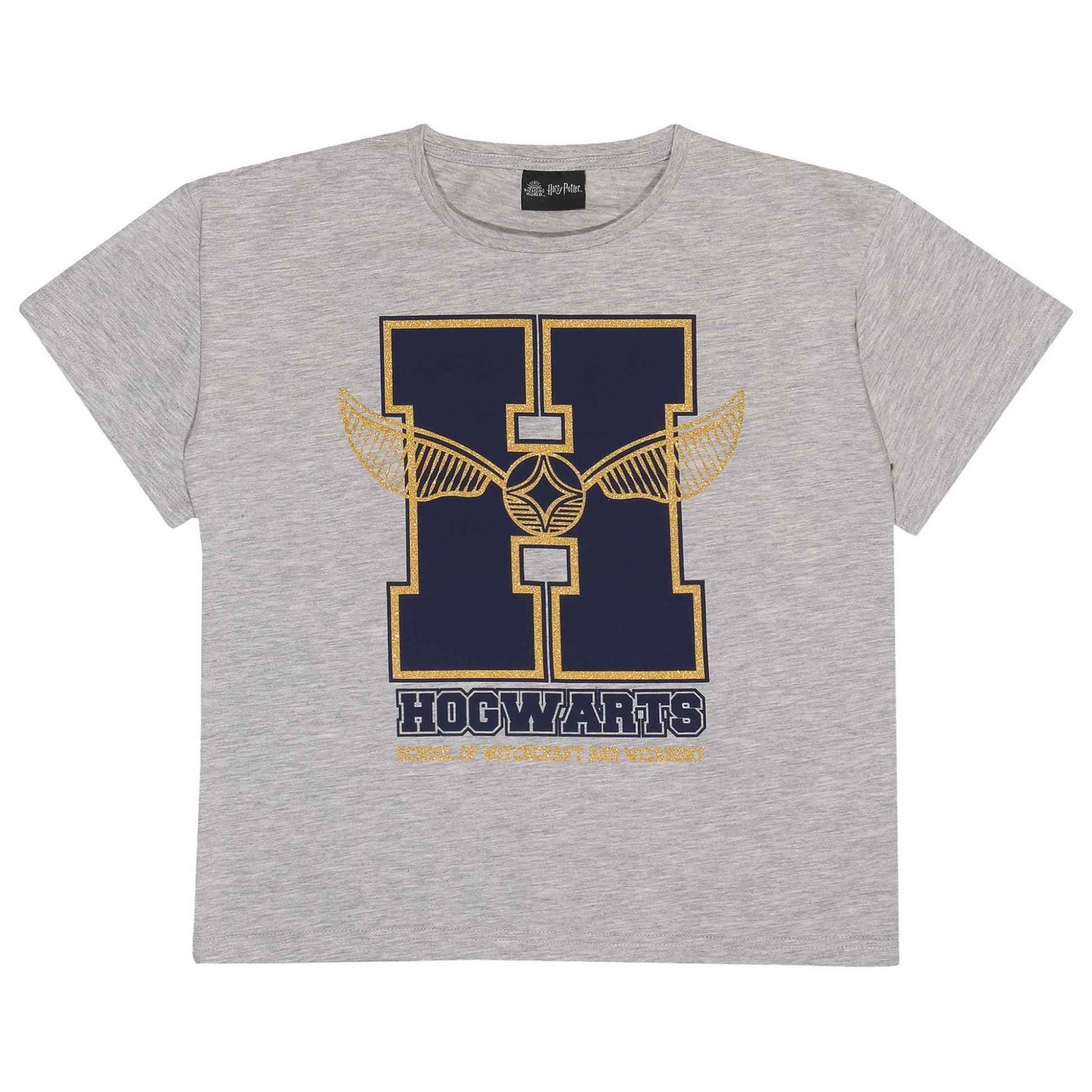 Heather Grey - Front - Harry Potter Girls Hogwarts School of Witchcraft and Wizardry Glitter T-Shirt