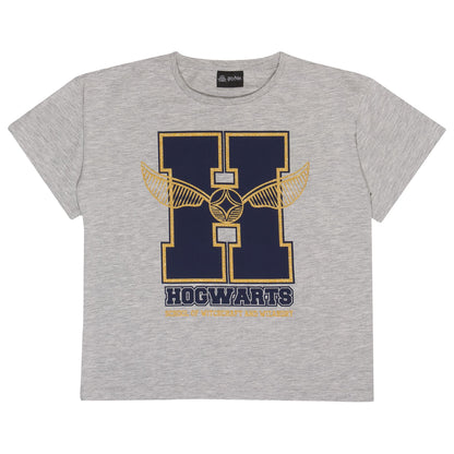Heather Grey - Front - Harry Potter Girls Hogwarts School of Witchcraft and Wizardry Glitter T-Shirt