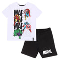 White-Black - Front - Marvel Comics Childrens-Kids Action Pose T-Shirt & Shorts Set