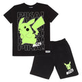 Black-Yellow - Front - Pokemon Childrens-Kids Pika Stacked Pikachu T-Shirt & Shorts Set