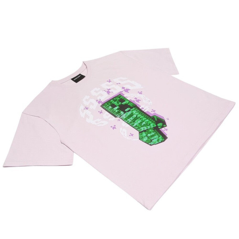 Charcoal-White - Back - Minecraft Girls Ssss Creeper Crop Top
