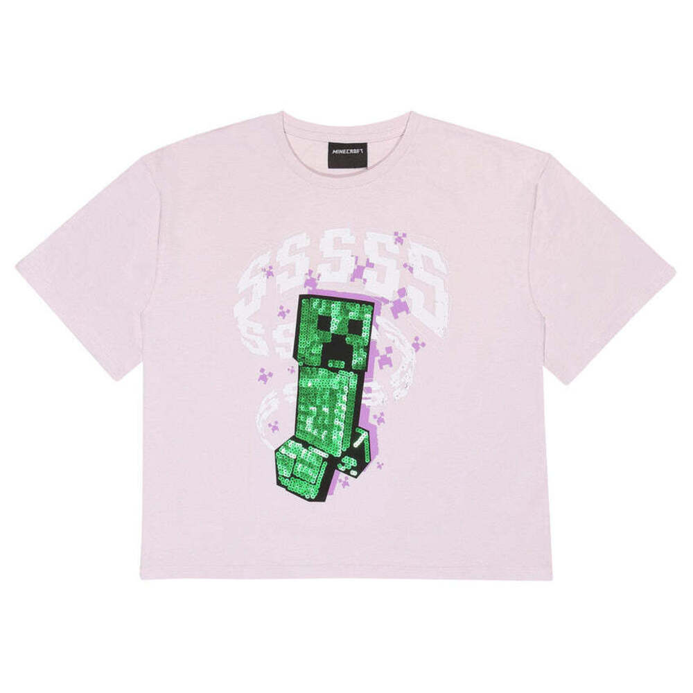 Charcoal-White - Front - Minecraft Girls Ssss Creeper Crop Top