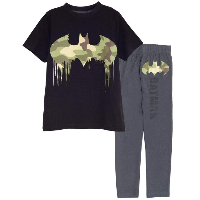 Black-Charcoal - Front - DC Comics Boys Batman Camo Logo Pyjama Set