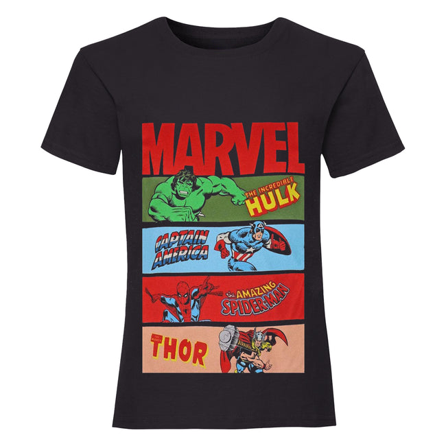 Black - Front - Avengers Assemble Girls Comic Strips T-Shirt