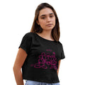 Black-Neon Pink - Back - Disney Womens-Ladies Kiss Cropped T-Shirt