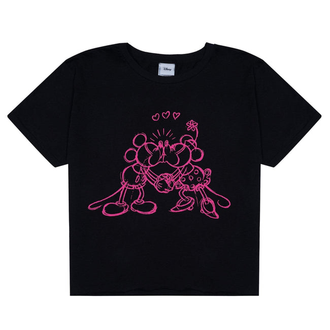 Black-Neon Pink - Front - Disney Womens-Ladies Kiss Cropped T-Shirt