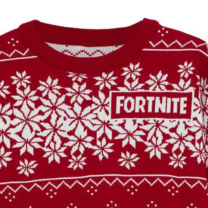 Burgundy - Back - Fortnite Boys Fair Isle Knitted Christmas Jumper