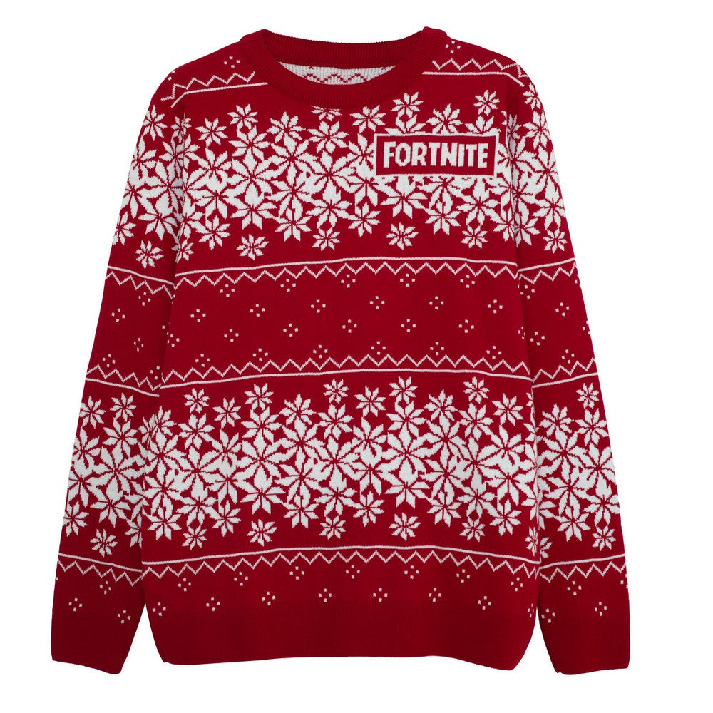 Burgundy - Front - Fortnite Boys Fair Isle Knitted Christmas Jumper