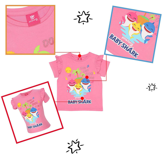 Baby Pink Heather - Lifestyle - Baby Shark Girls Tropical Island T-Shirt
