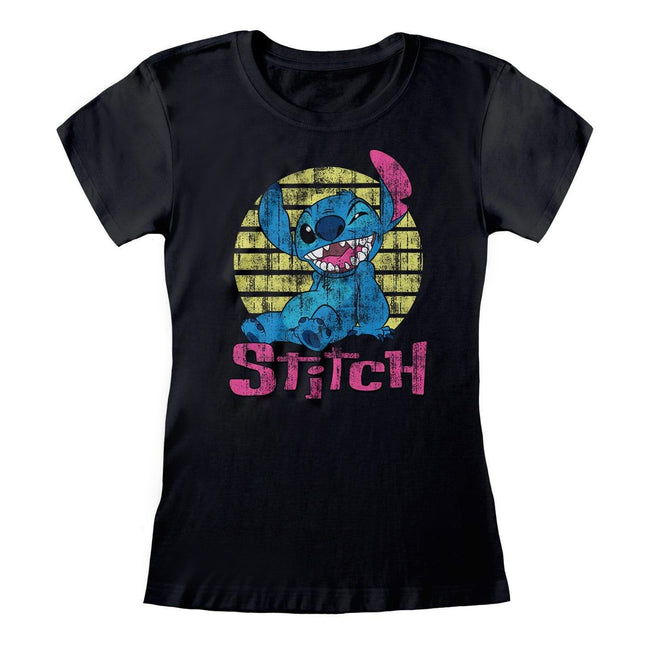 Black - Front - Lilo & Stitch Womens-Ladies Distressed Stitch Fitted T-Shirt