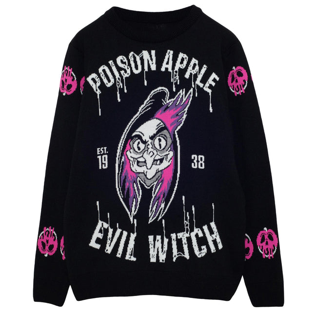 Black-Pink-White - Front - Disney Womens-Ladies Evil Witch Villains Knitted Jumper