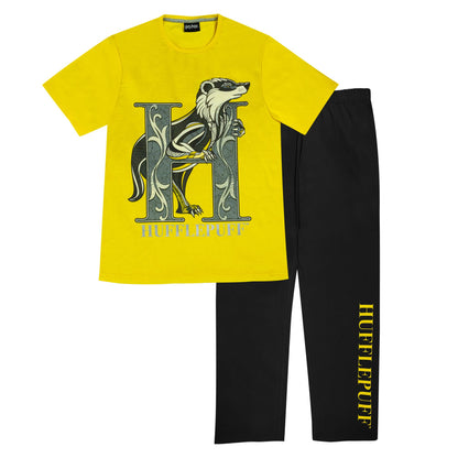 Black-Yellow - Front - Harry Potter Womens-Ladies Hufflepuff Loose Fit Pyjama Set