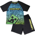 Black-Blue-Green - Front - Minecraft Boys Creeper Comic Short Pyjama Set