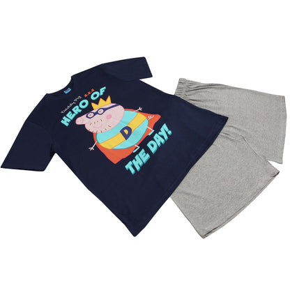 Navy-Heather Grey - Back - Peppa Pig Mens Hero Of The Day Short Pyjama Set