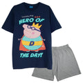 Navy-Heather Grey - Front - Peppa Pig Mens Hero Of The Day Short Pyjama Set