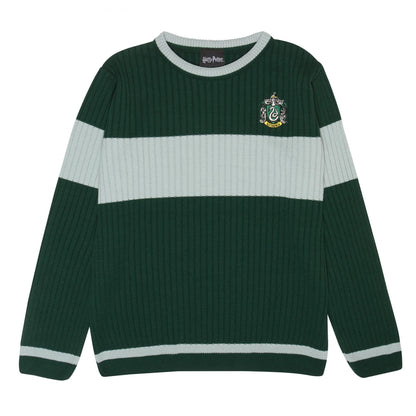 Green-Heather Grey - Front - Harry Potter Womens-Ladies Slytherin Quidditch Knitted Jumper