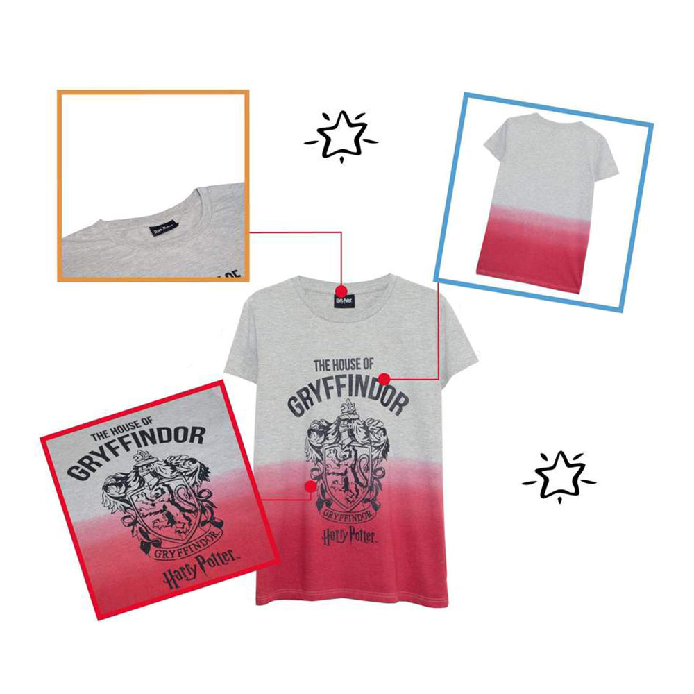 Heather Grey-Red - Back - Harry Potter Girls House Of Gryffindor Drop Hem T-Shirt