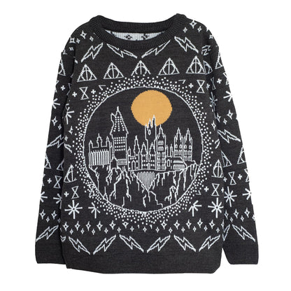 Black - Front - Harry Potter Mens Hogwarts Knitted Christmas Jumper