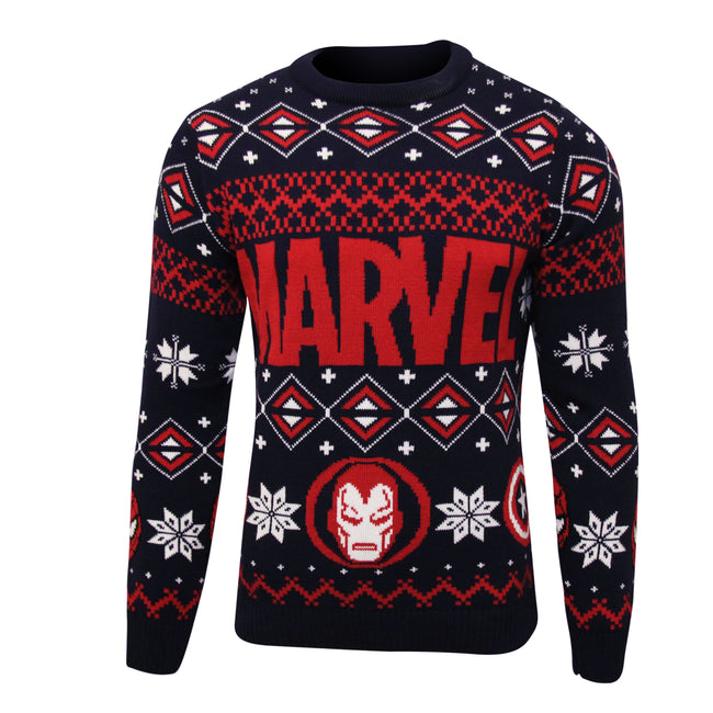 Navy-Red-White - Front - Marvel Womens-Ladies Icons Knitted Christmas Jumper