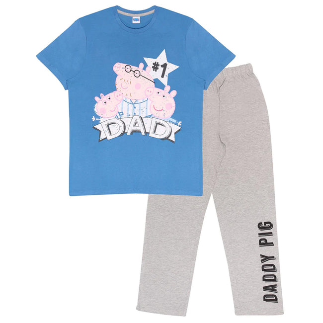 Blue-Heather Grey - Front - Peppa Pig Mens Number 1 Daddy Pig Distressed Pyjama Set