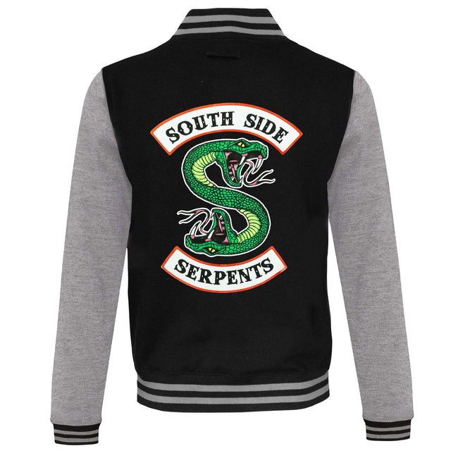 Black-Heather Grey - Back - Riverdale Mens South Side Serpents Varsity Jacket