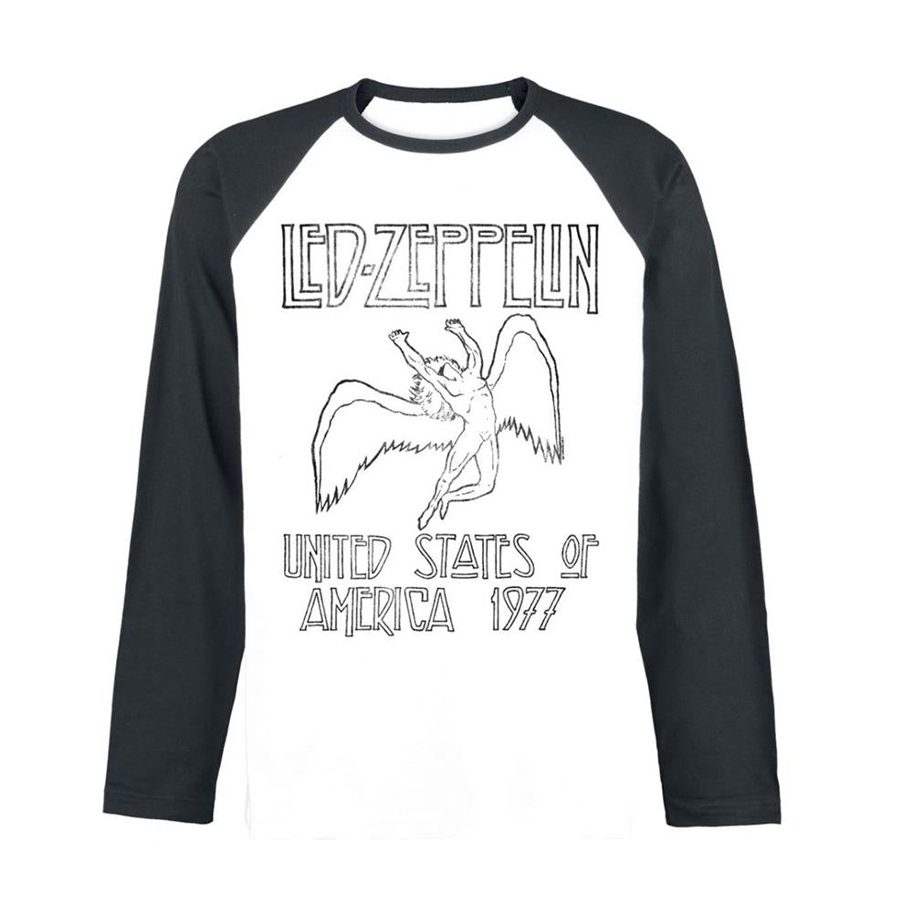 White-Black - Front - Led Zeppelin Unisex Adult USA 77 Long-Sleeved T-Shirt