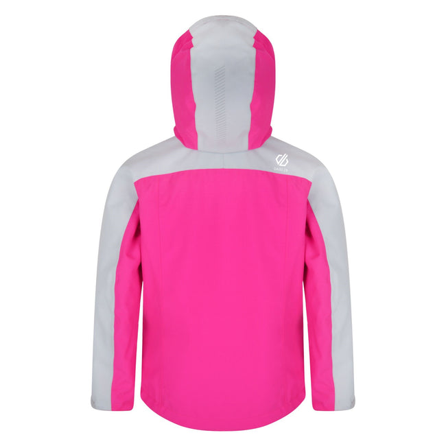 Argent Grey-Cyber Pink - Back - Dare 2B Childrens-Kids Avail Seamsmart Hooded Waterproof Jacket