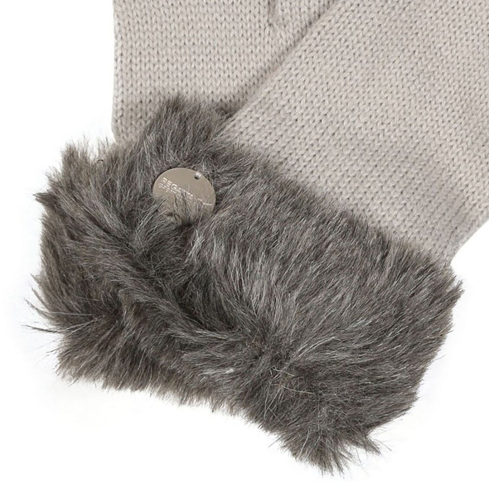 Cyberspace Marl-Storm Grey - Back - Regatta Womens-Ladies Kimberley Walsh Luz II Faux Fur Gloves