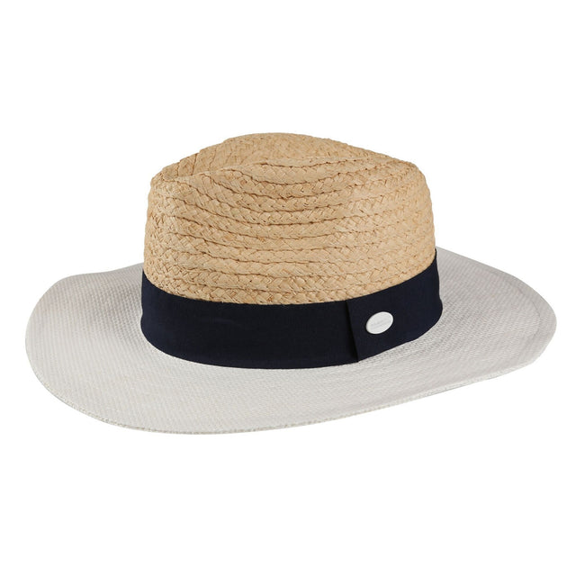 Cream-Navy-White - Front - Regatta Womens-Ladies Marsa Sun Hat