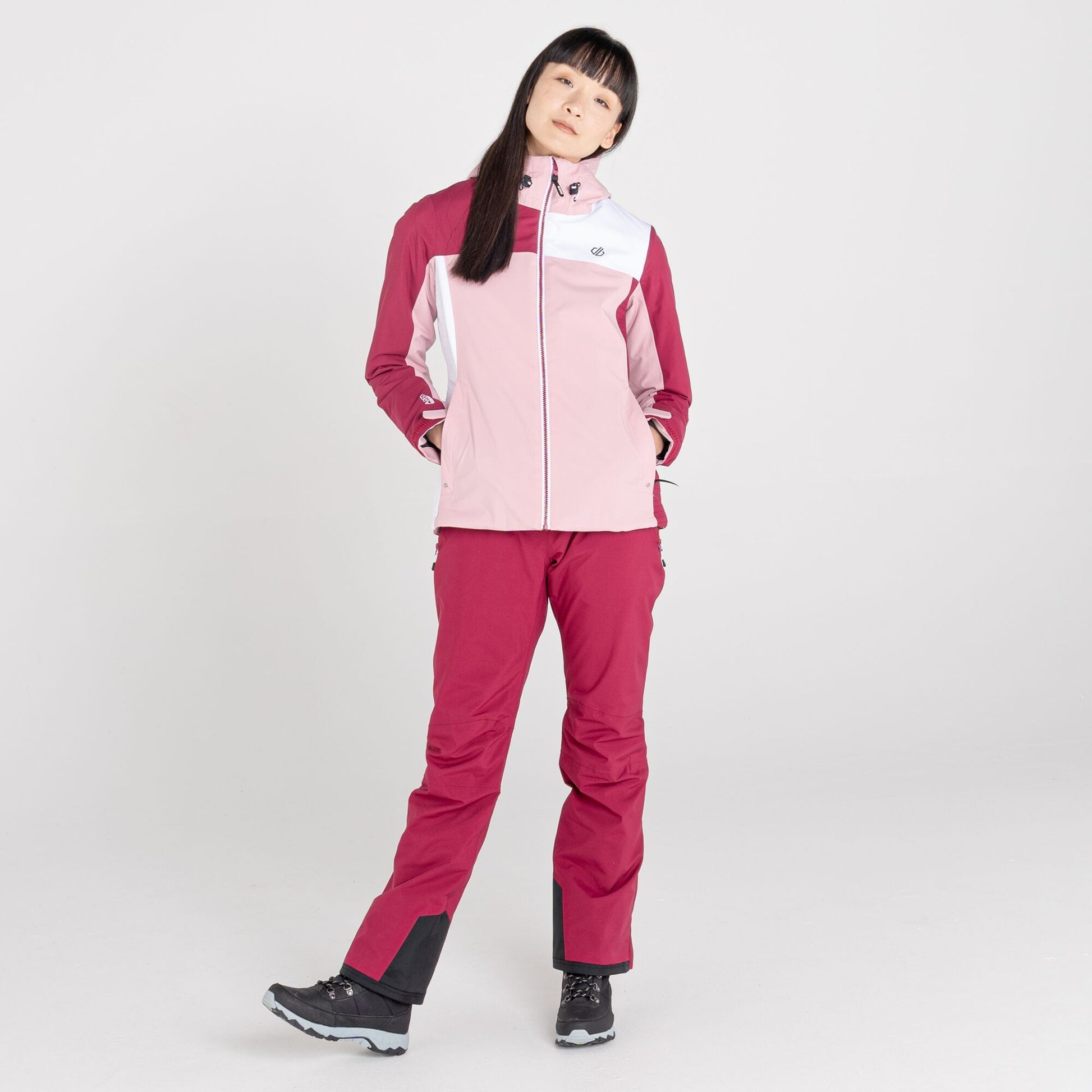 Powder Pink-Beetroot Red - Back - Dare 2B Womens-Ladies Ice Gleam II Waterproof Ski Jacket