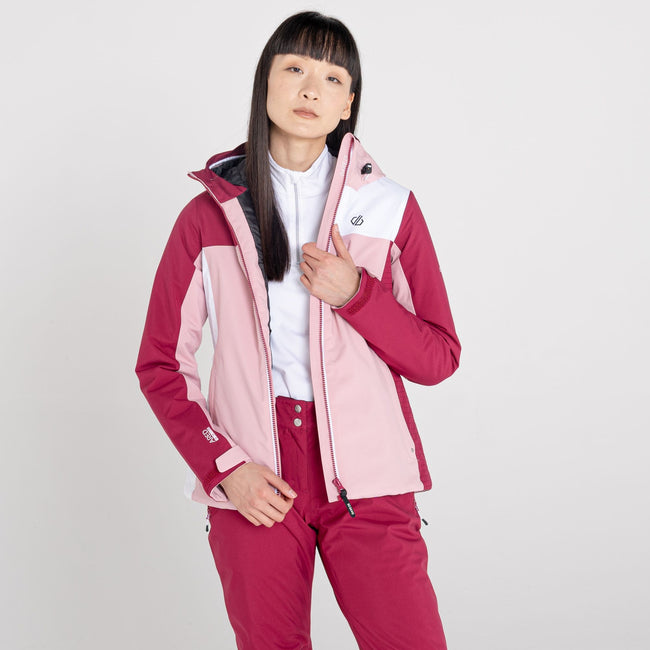 Powder Pink-Beetroot Red - Lifestyle - Dare 2B Womens-Ladies Ice Gleam II Waterproof Ski Jacket