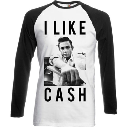 White-Black - Front - Johnny Cash Unisex Adult I Like Cash Raglan T-Shirt